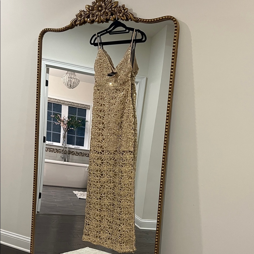Forever 21 Gold Crochet Slip Maxi Dress